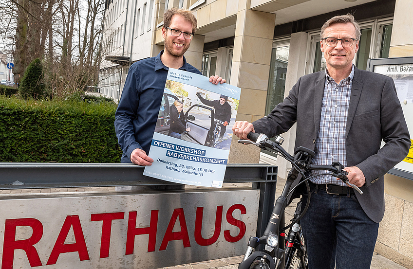 Klimaschutzmanager Stefan Sprenger und Bürgermeister Otto Steinkamp laden interessierte Bürgerinnen und Bürger herzlich zum offenen Workshop Radverkehrskonzept ein.